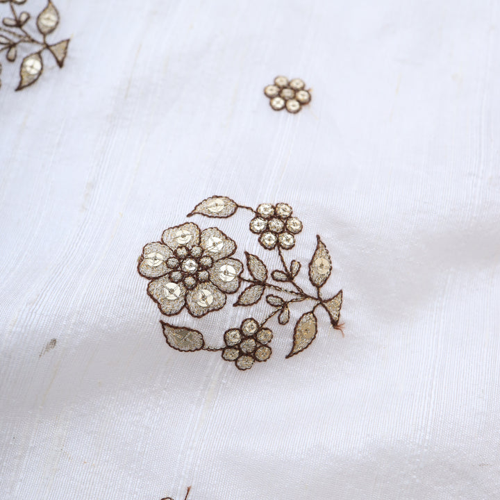White Dupion Floral Embroidery Fabric