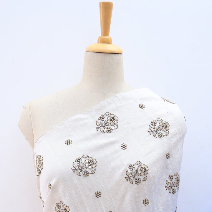 White Dupion Floral Embroidery Fabric