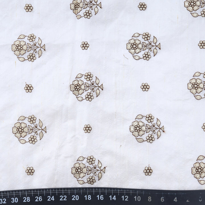 White Dupion Floral Embroidery Fabric