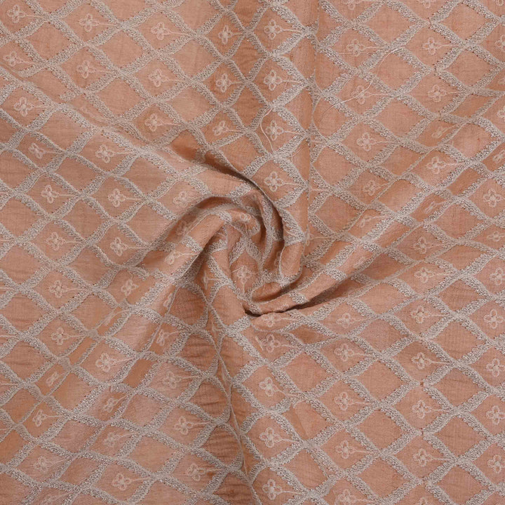 Melon Pink Tussar Embroidery Fabric