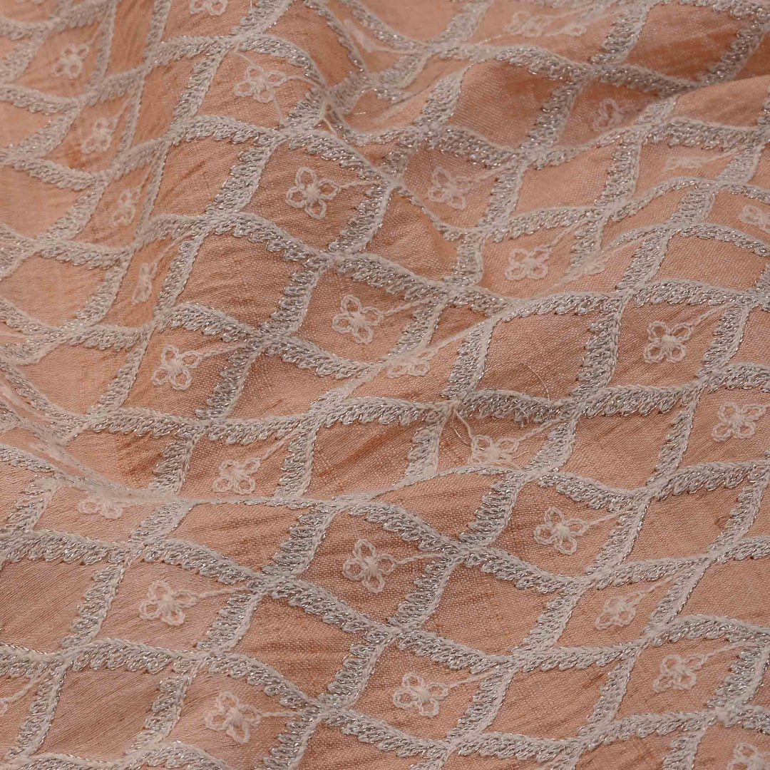 Melon Pink Tussar Embroidery Fabric