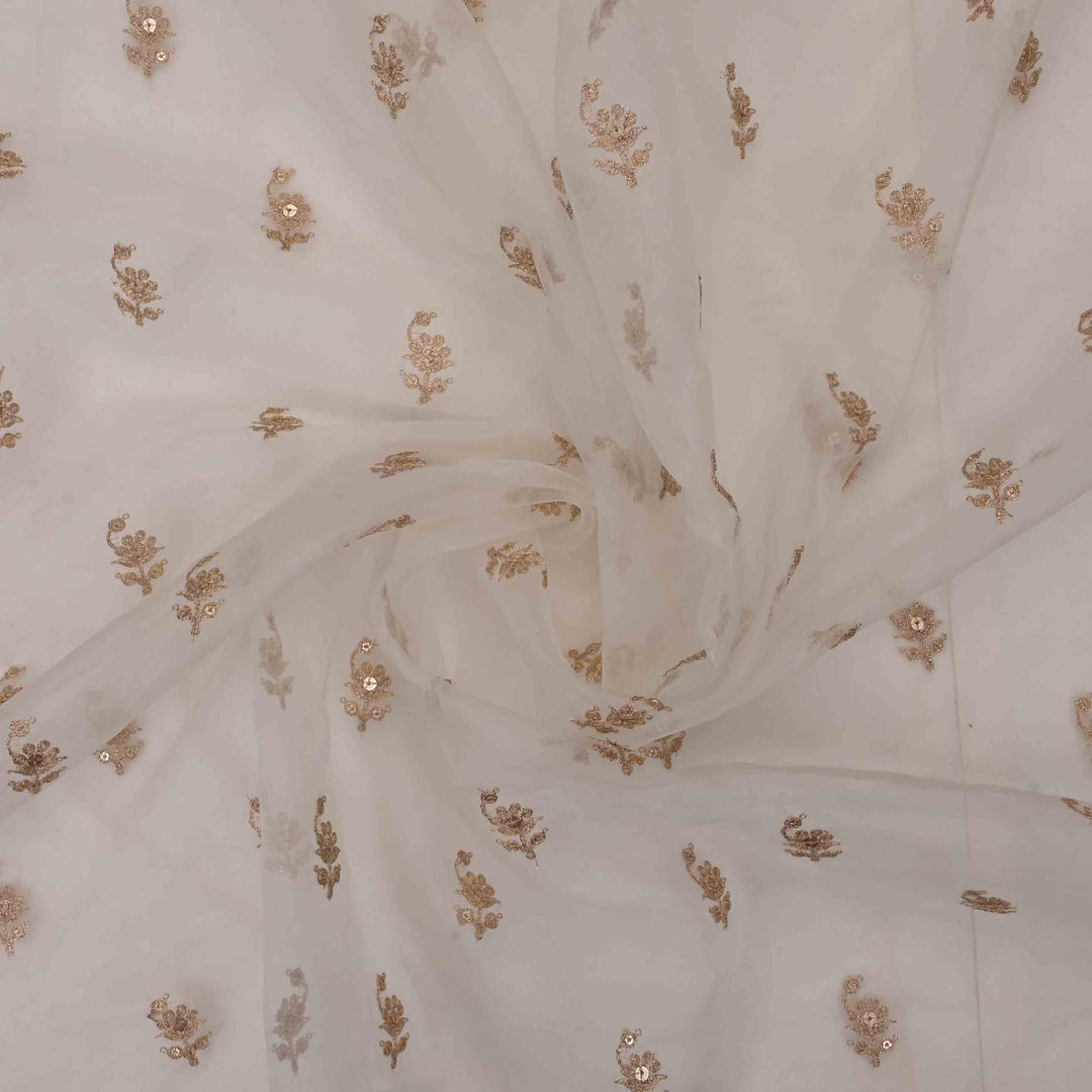 Sand White Organza Embroidered Fabric