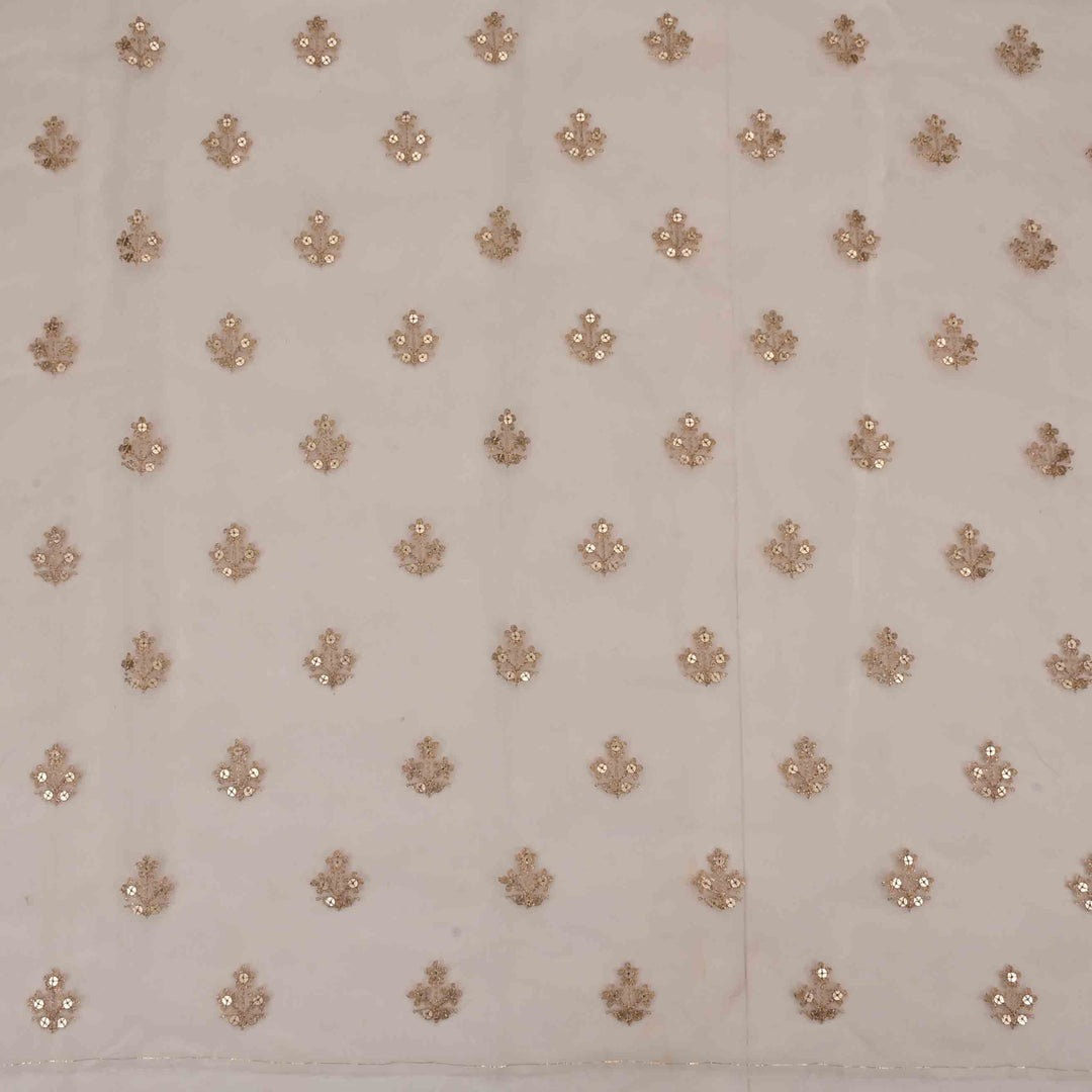 Pearl White Organza Embroidered Fabric