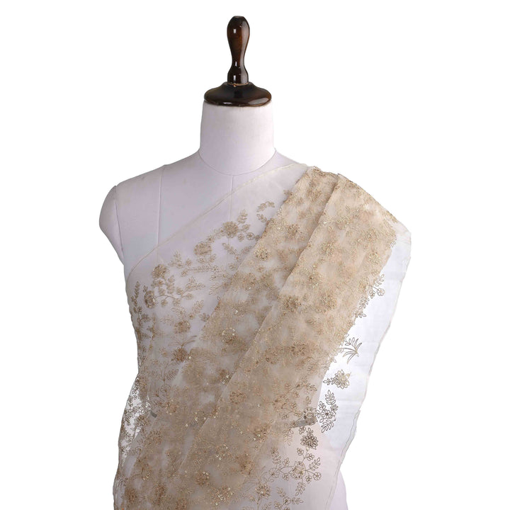 Light Vanilla Organza Embroidered Fabric