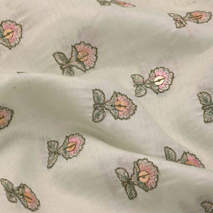 Pastel Gin Green Chanderi Embroidery Fabric