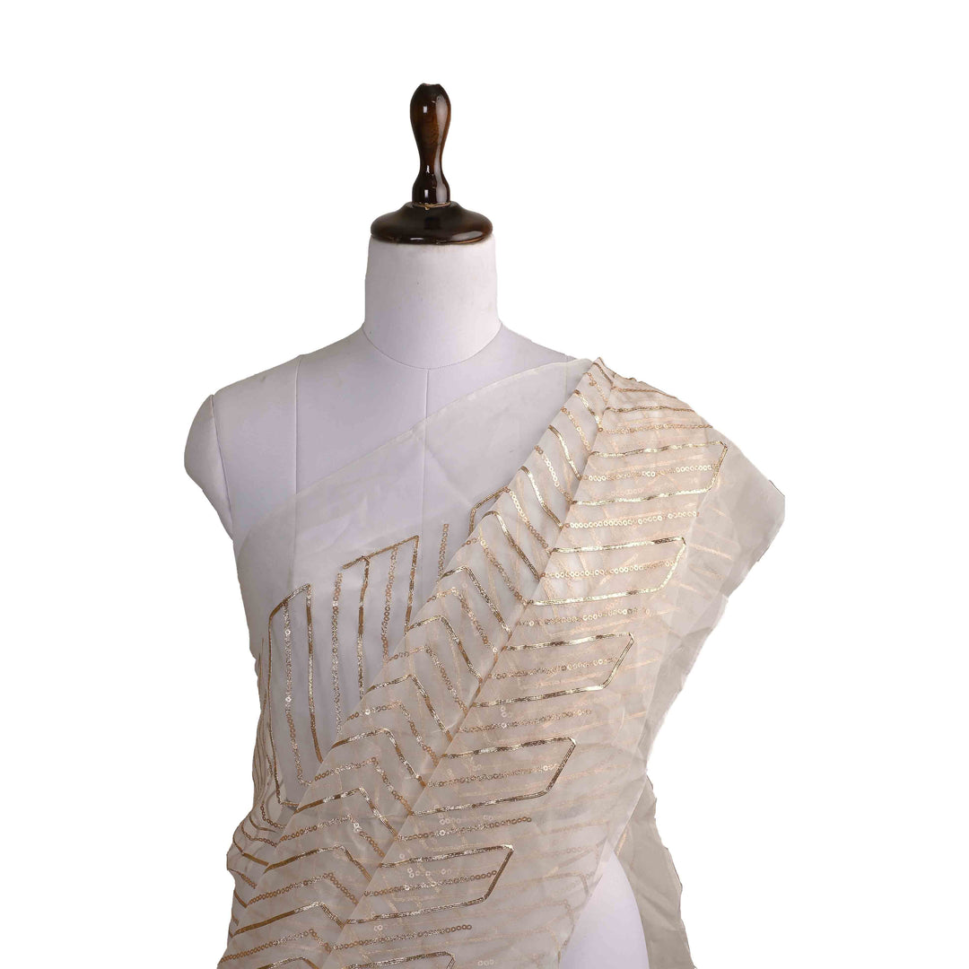 Seashell White Organza Embroidered Fabric