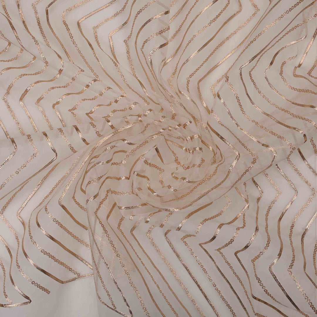 Seashell White Organza Embroidered Fabric