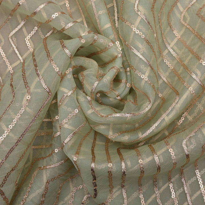 Pastel Pista Green Organza Fabric With Gota And Sequin Work