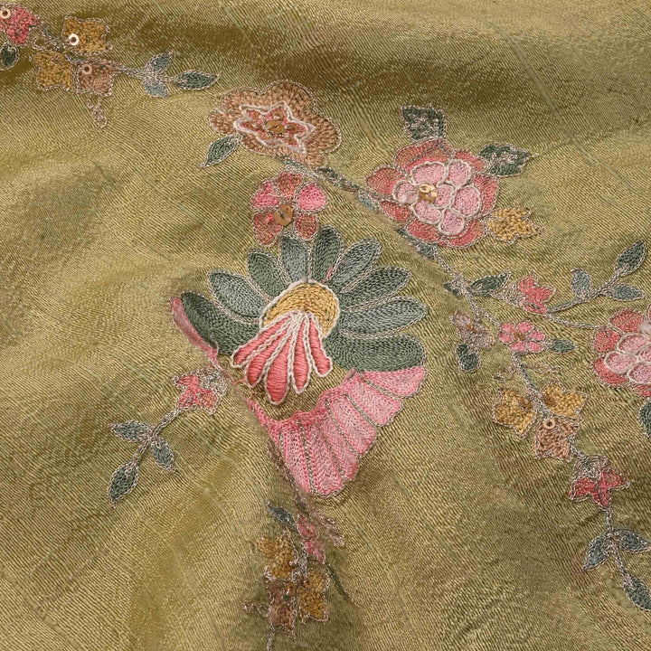 Mehendi Green Dupion Embroidery Fabric