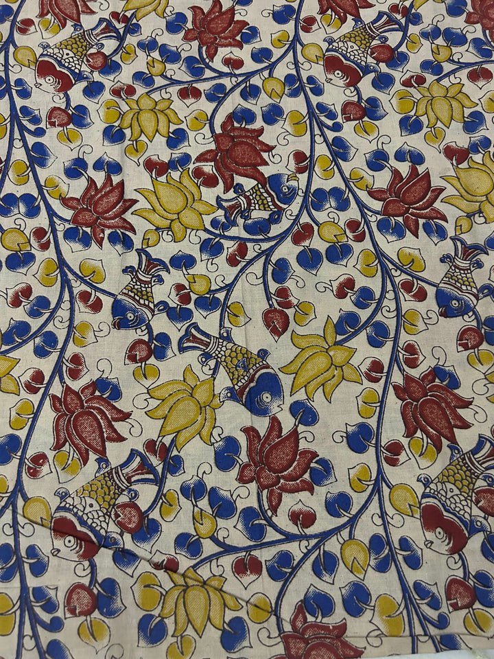 Lotus Kalamkari Floral Print Fabric