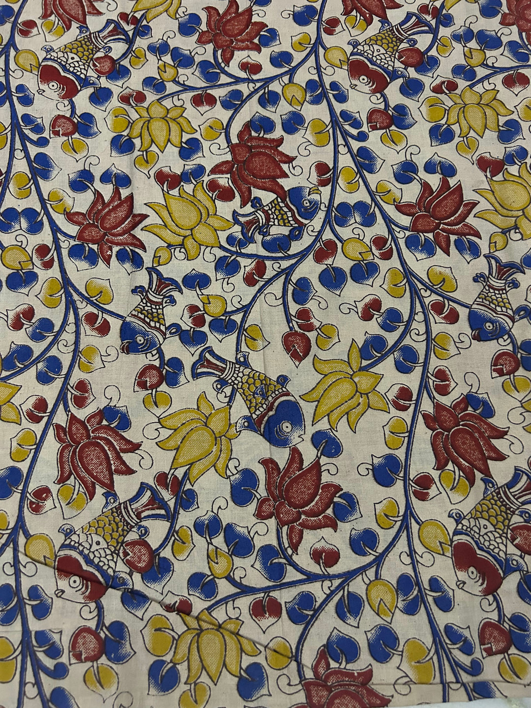 Lotus Kalamkari Floral Print Fabric