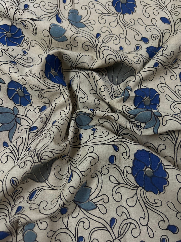 Blue Floral Printed Kalamkari Fabric