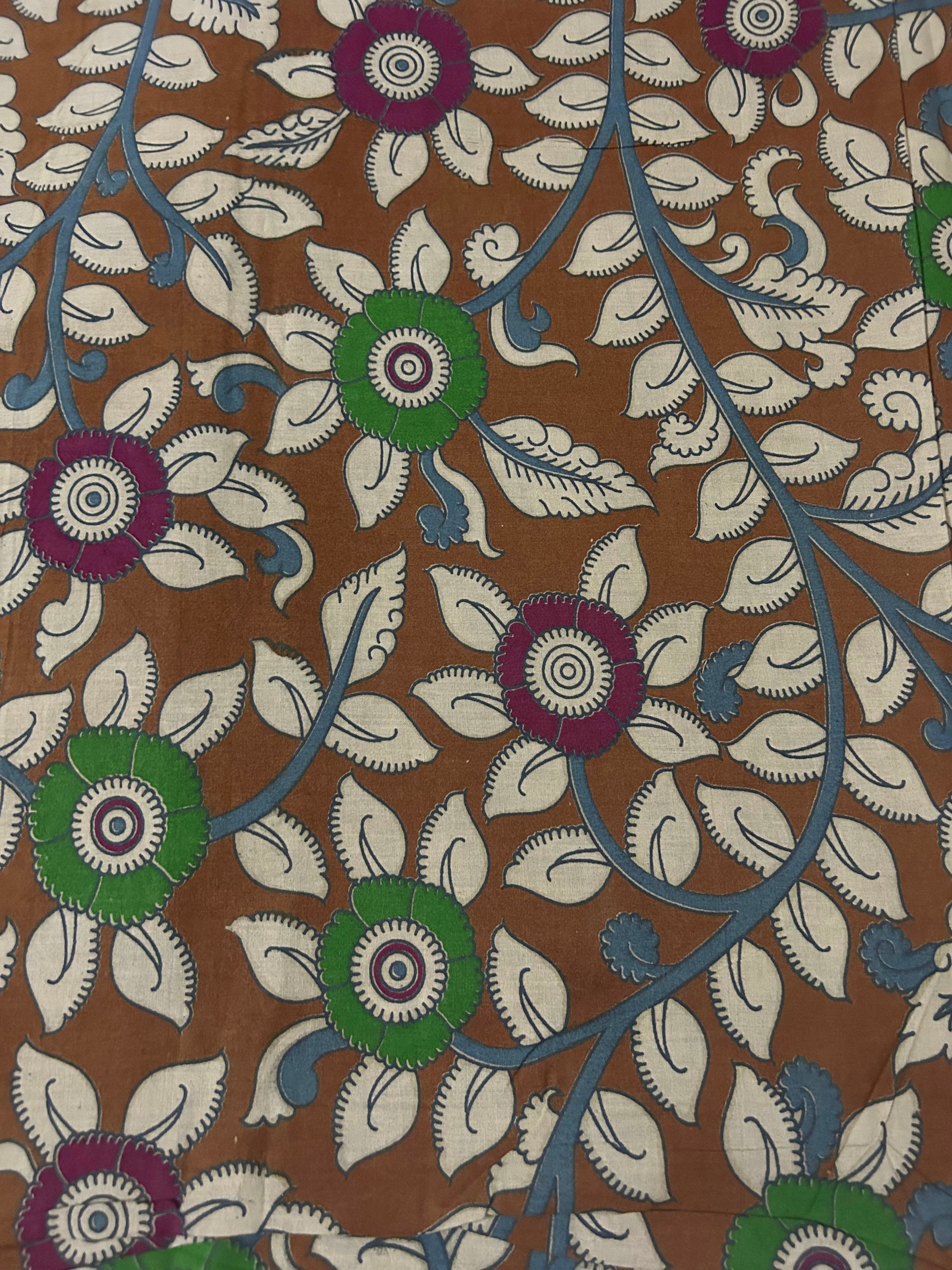 Brown Cotton Fabric With Flower Print