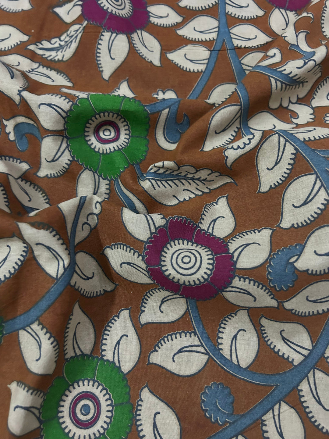 Brown Cotton Fabric With Flower Print