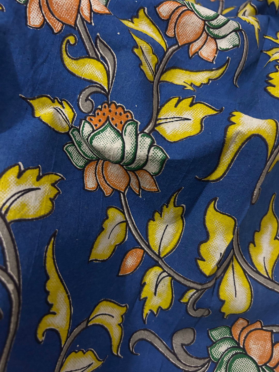 Cotton Fabric With Floral Kalamkari