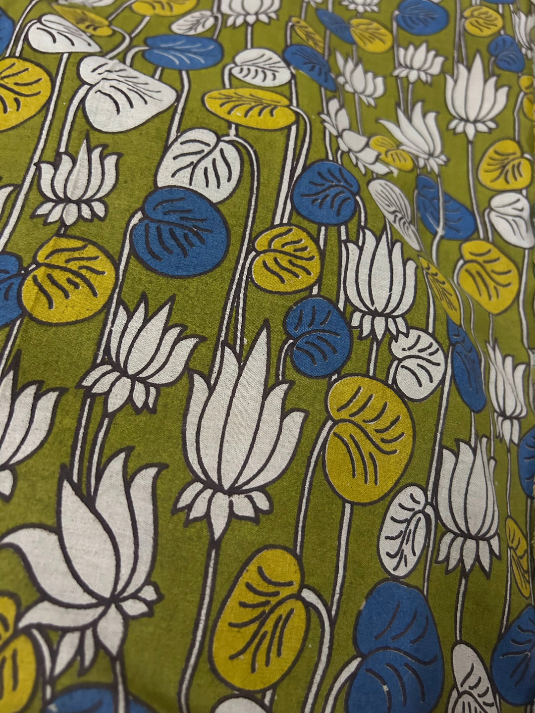 Green Kalamkari Fabric With Floral