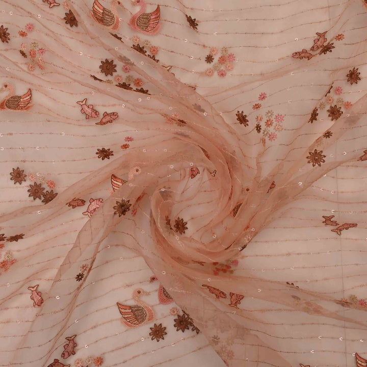 New York Pink Organza Embroidered Fabric