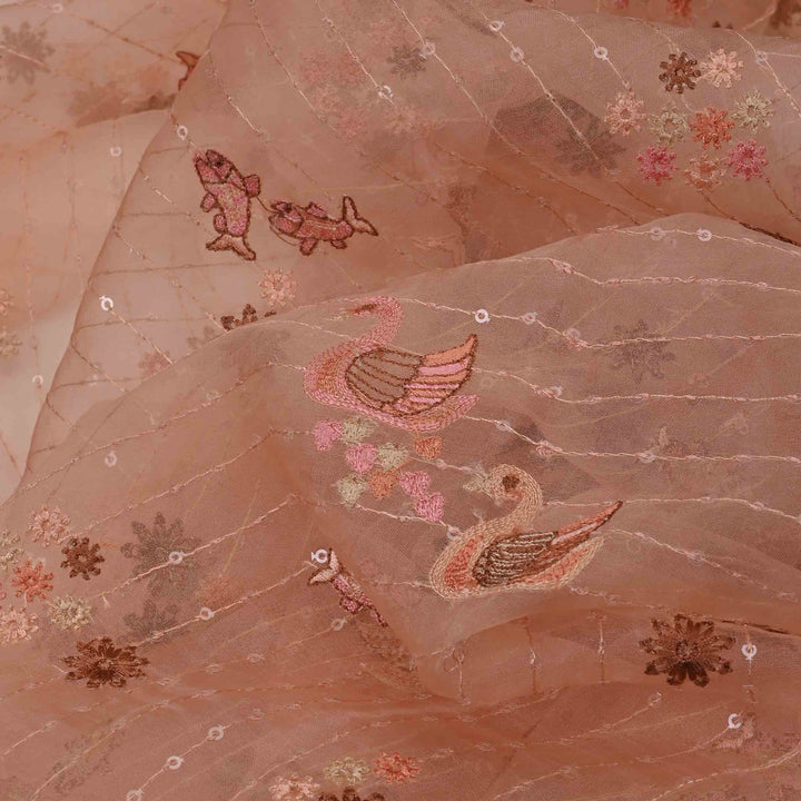 New York Pink Organza Embroidered Fabric