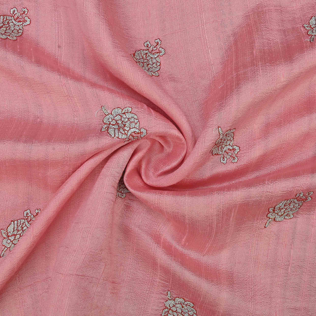 Light Pink Raw Silk Embroidered Fabric