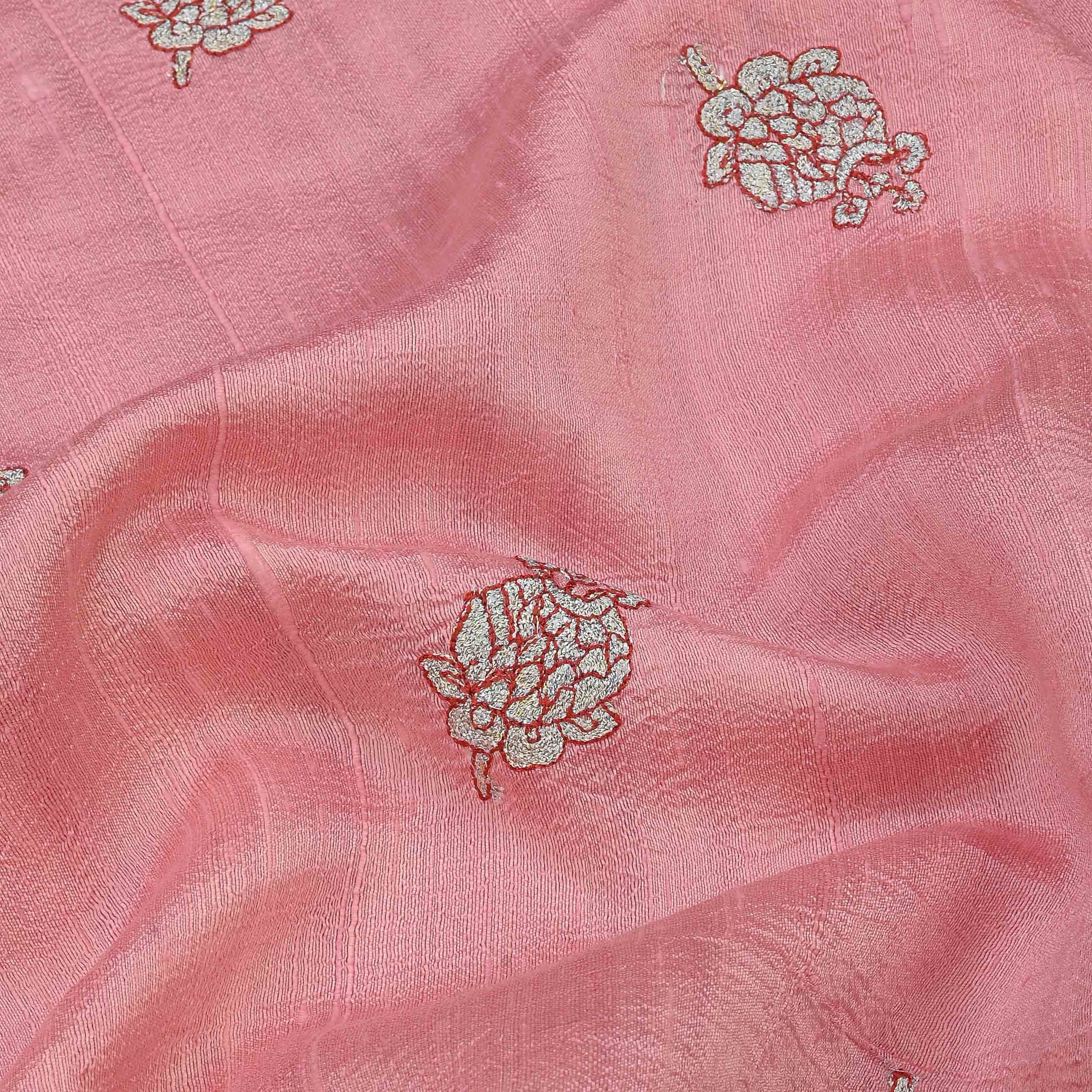 Light Pink Raw Silk Embroidered Fabric