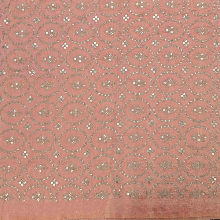 Crepe Pink Raw Silk Embroidered Fabric