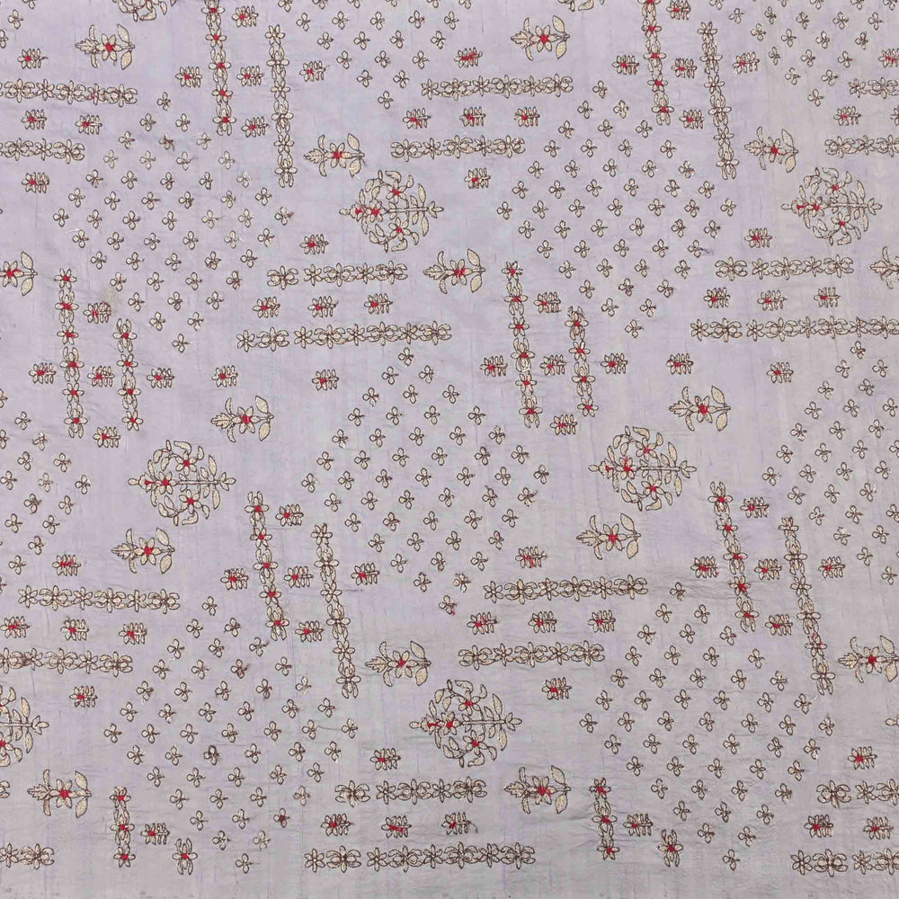 Pale Purple Raw Silk Embroidered Fabric