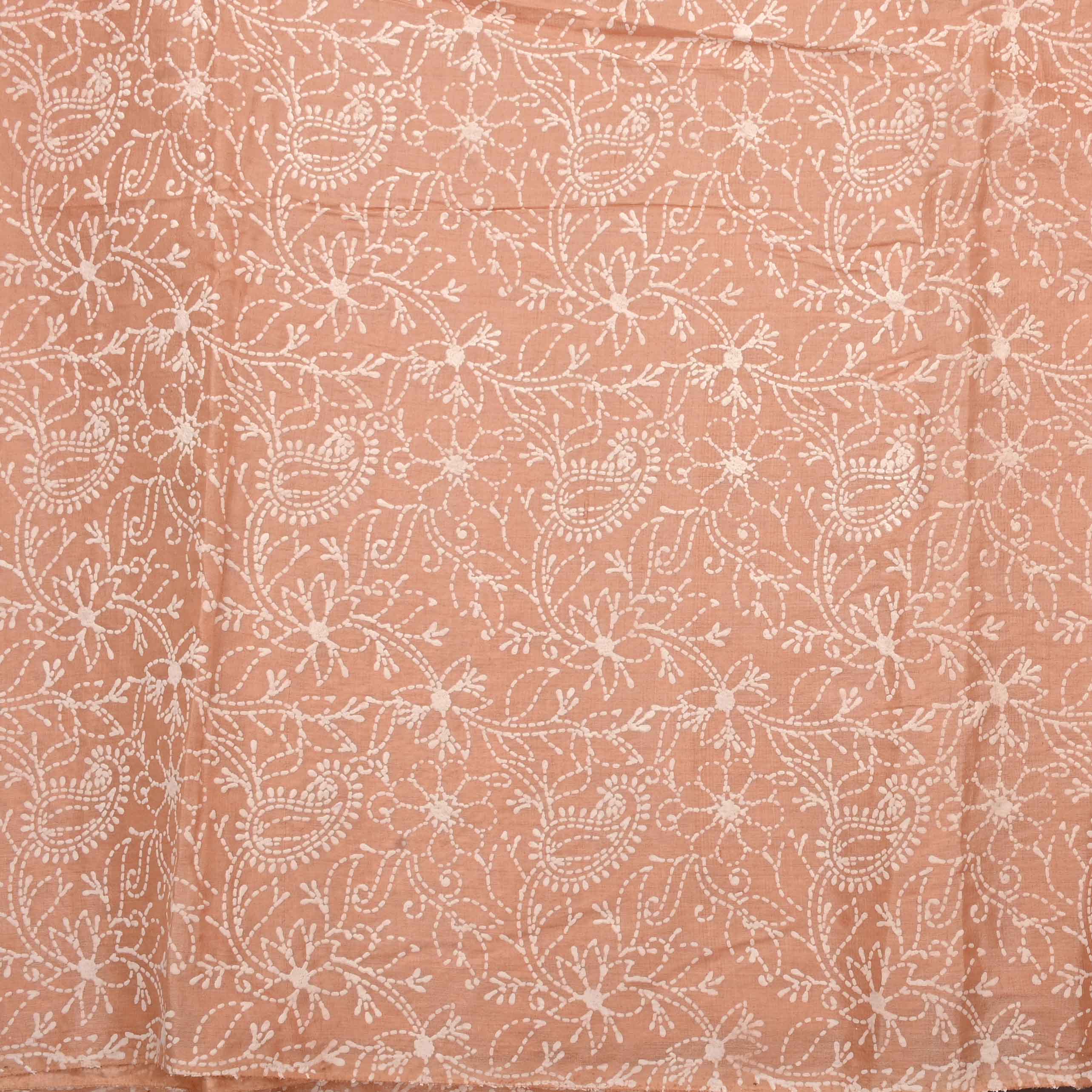 Creamhalf White Printed Tussar Fabric