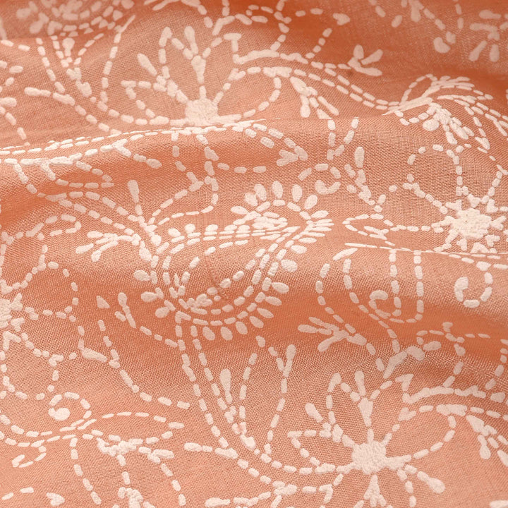 Creamhalf White Printed Tussar Fabric