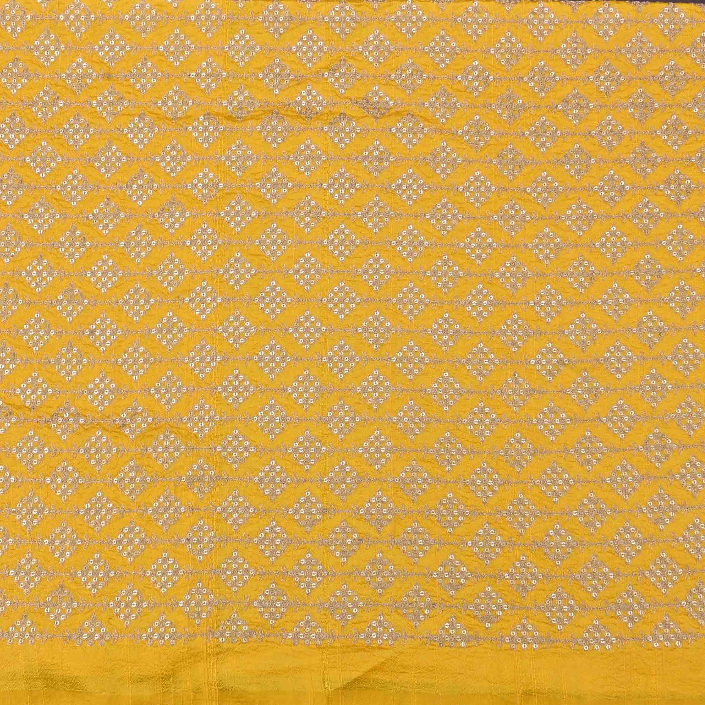 Sunflower Yellow Raw Silk Embroidered Fabric