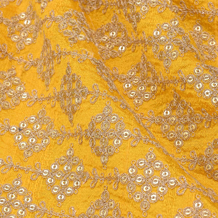 Sunflower Yellow Raw Silk Embroidered Fabric