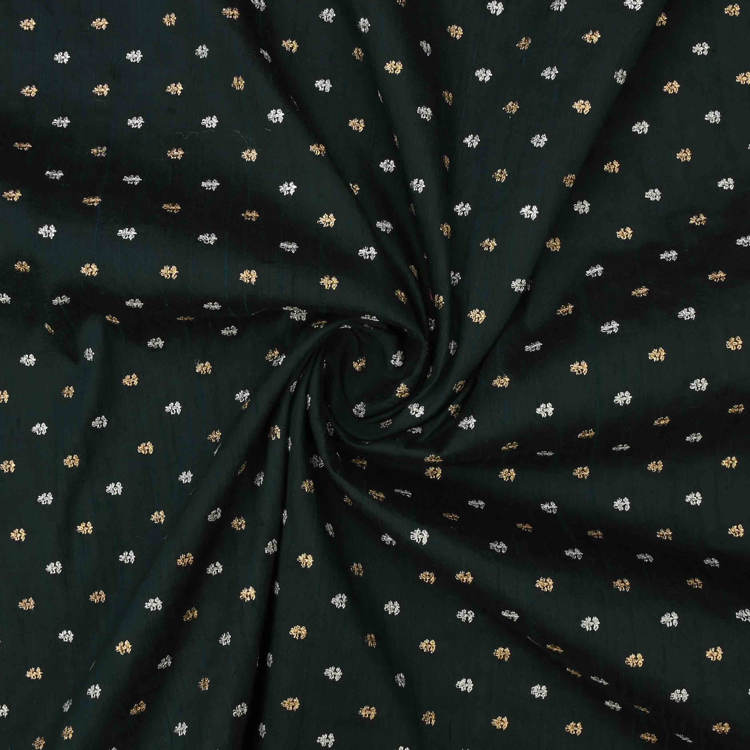 Dark Jungle Green Raw Silk Embroidered Fabric