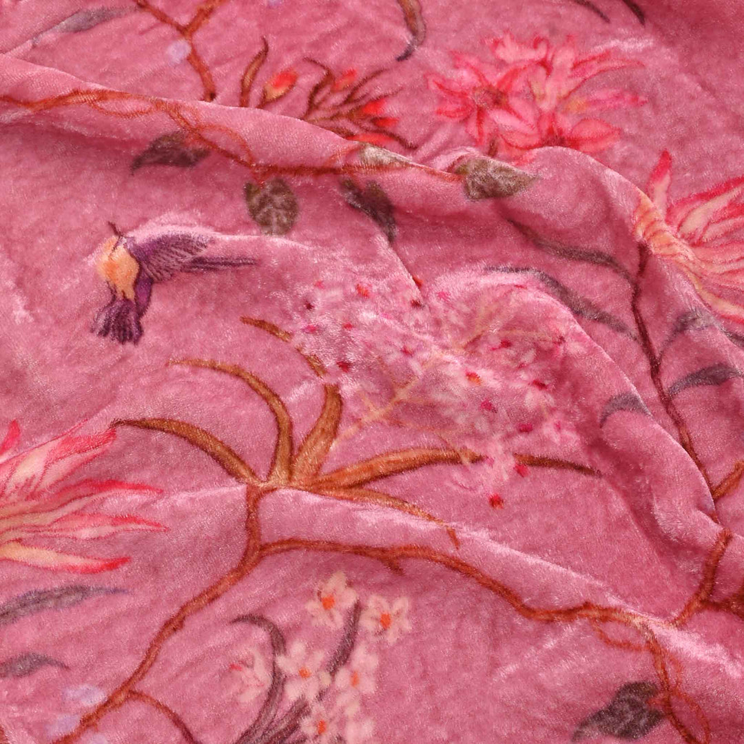 Pink Floral Printed Velvet Fabric