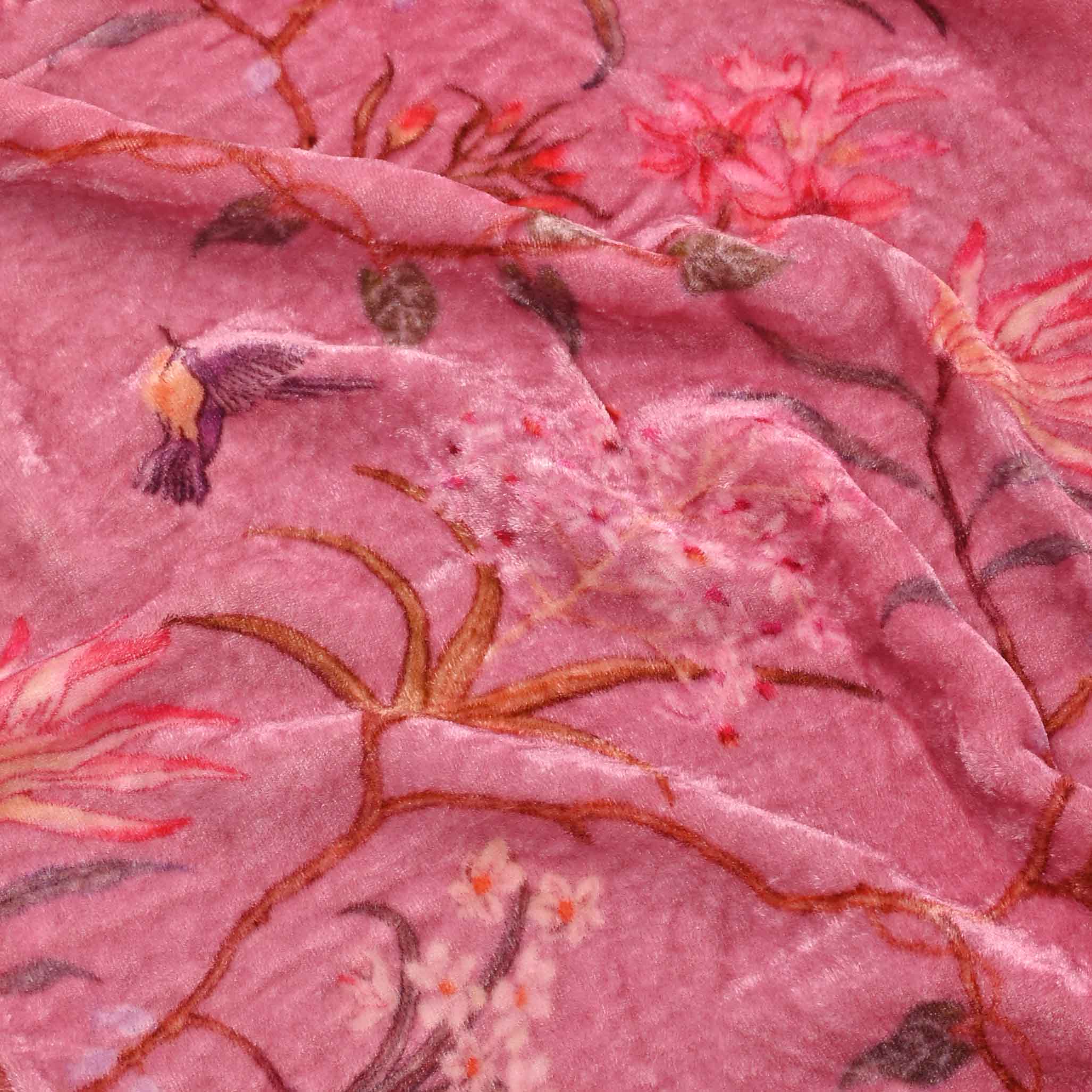 Pink Floral Printed Velvet Fabric