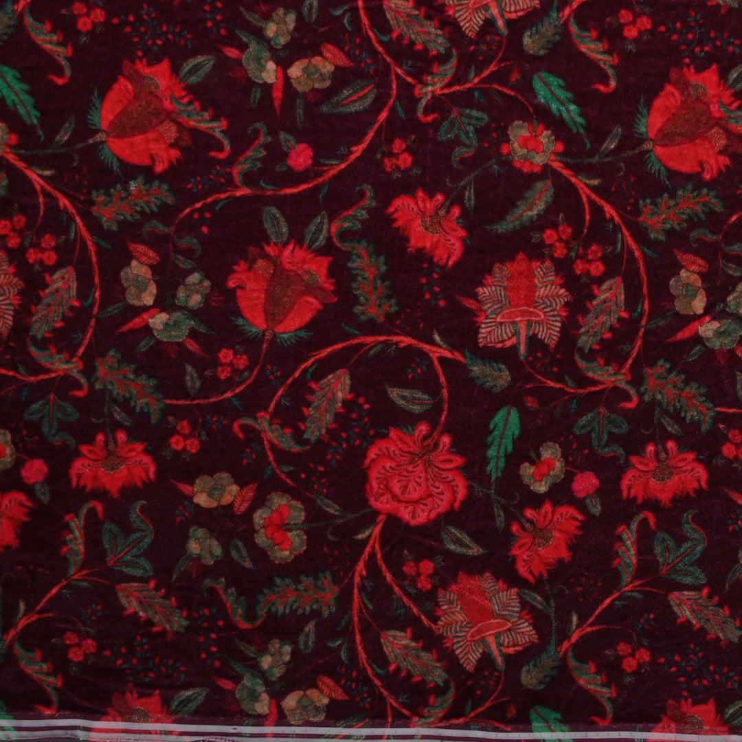 Red Floral Printed Velvet Fabric