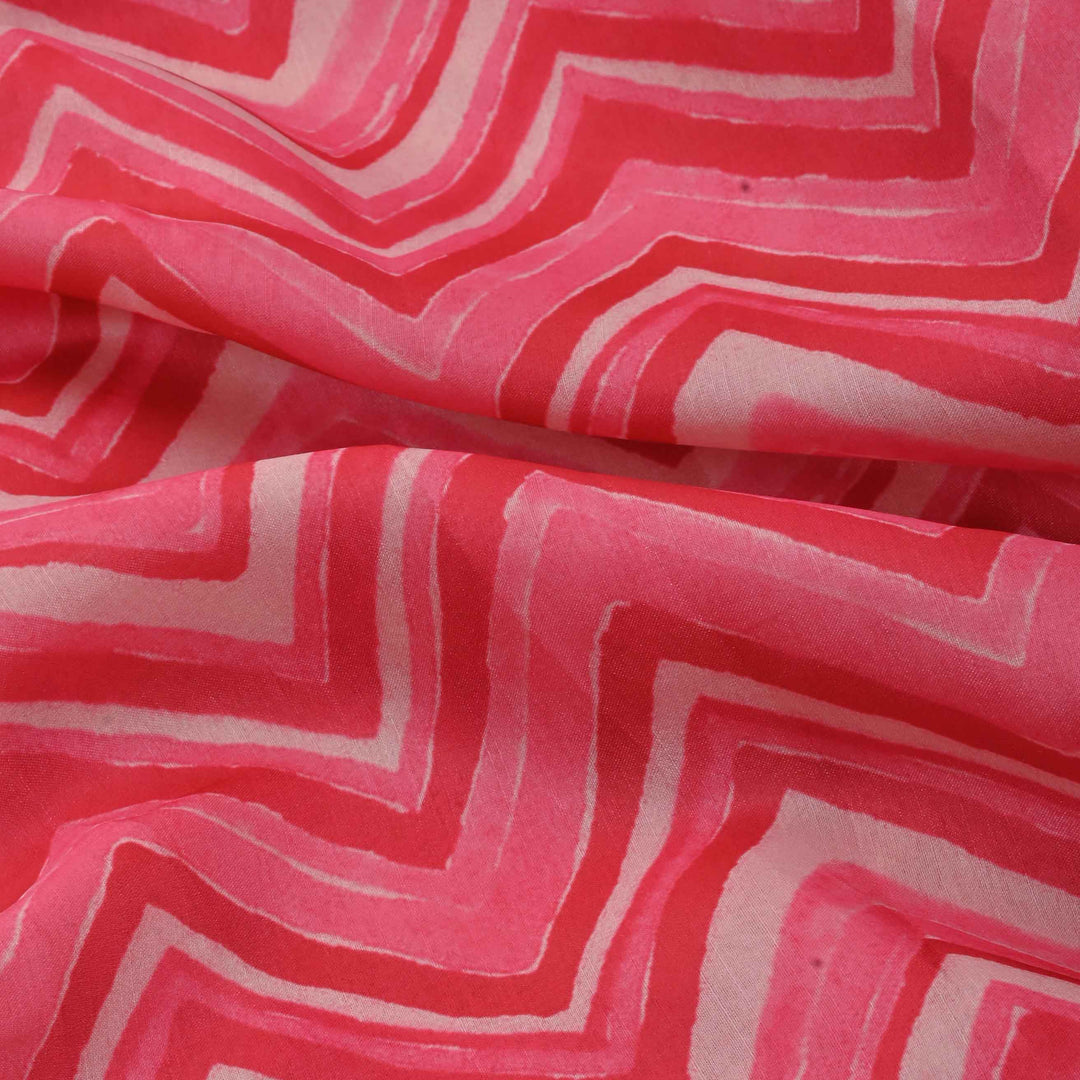 Red Geometrical Printed Tussar Fabric