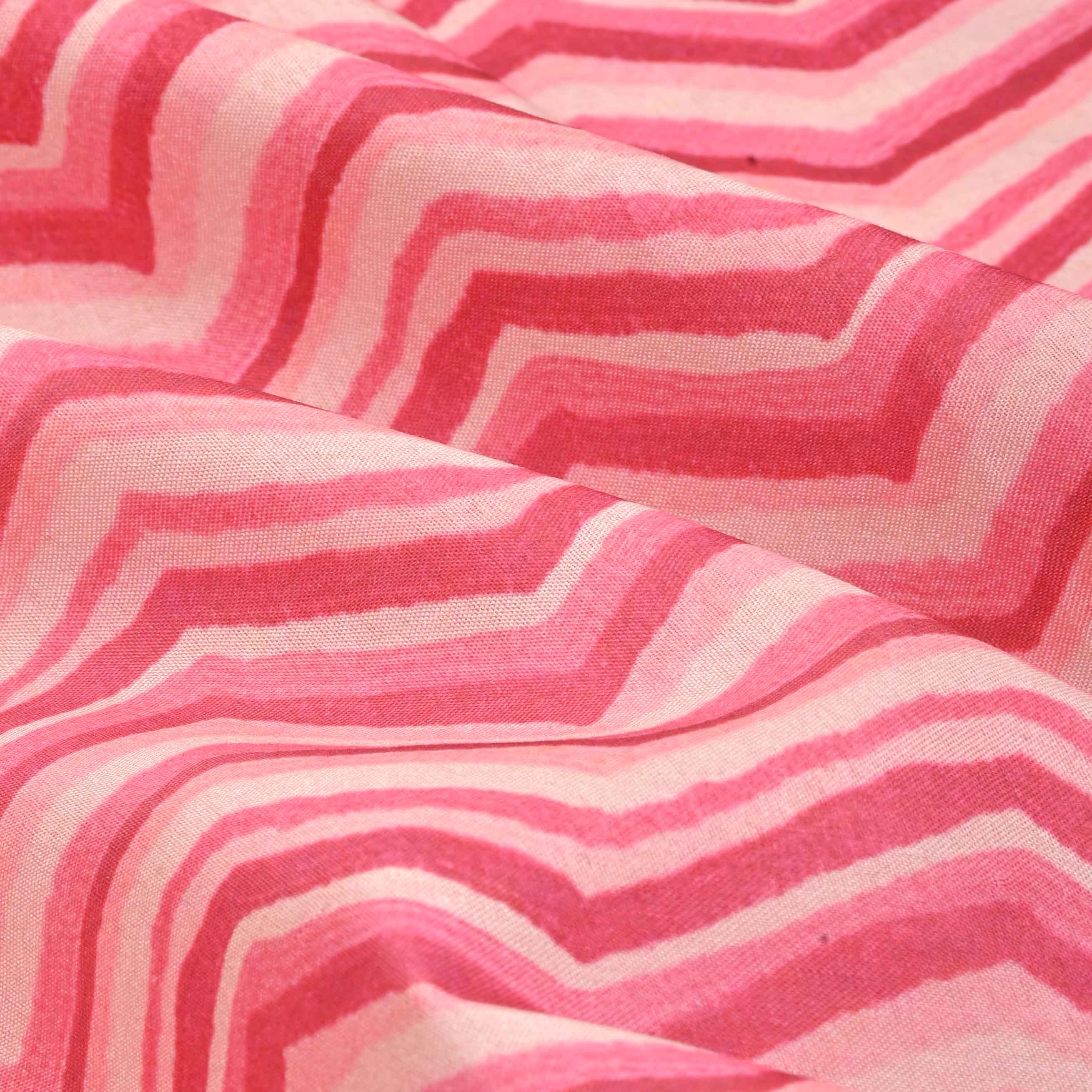 Pink Geometrical Print On Tussar Fabric