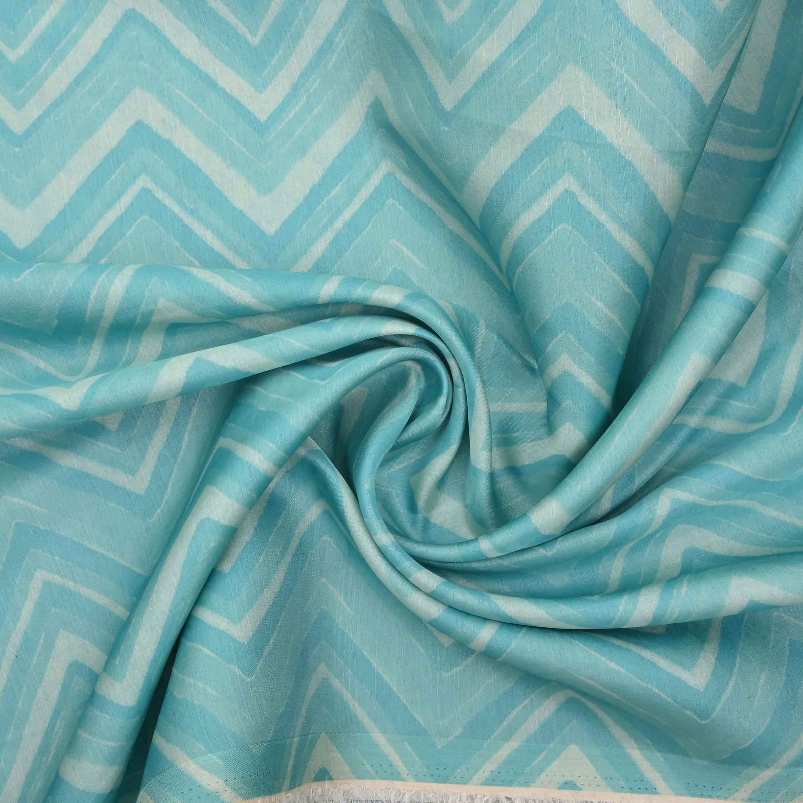 Blue Geomentrical Printed Tussar Fabric