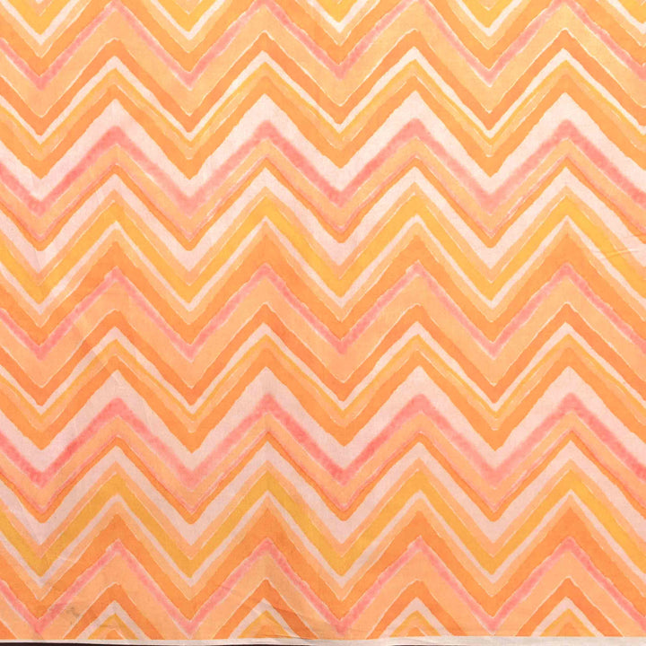Orange Peach Geometrical Printed Silk Fabric