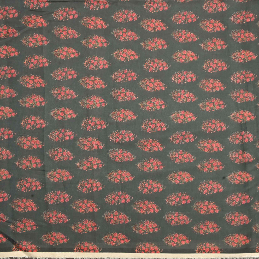 Green Floral Printed Tussar Fabric