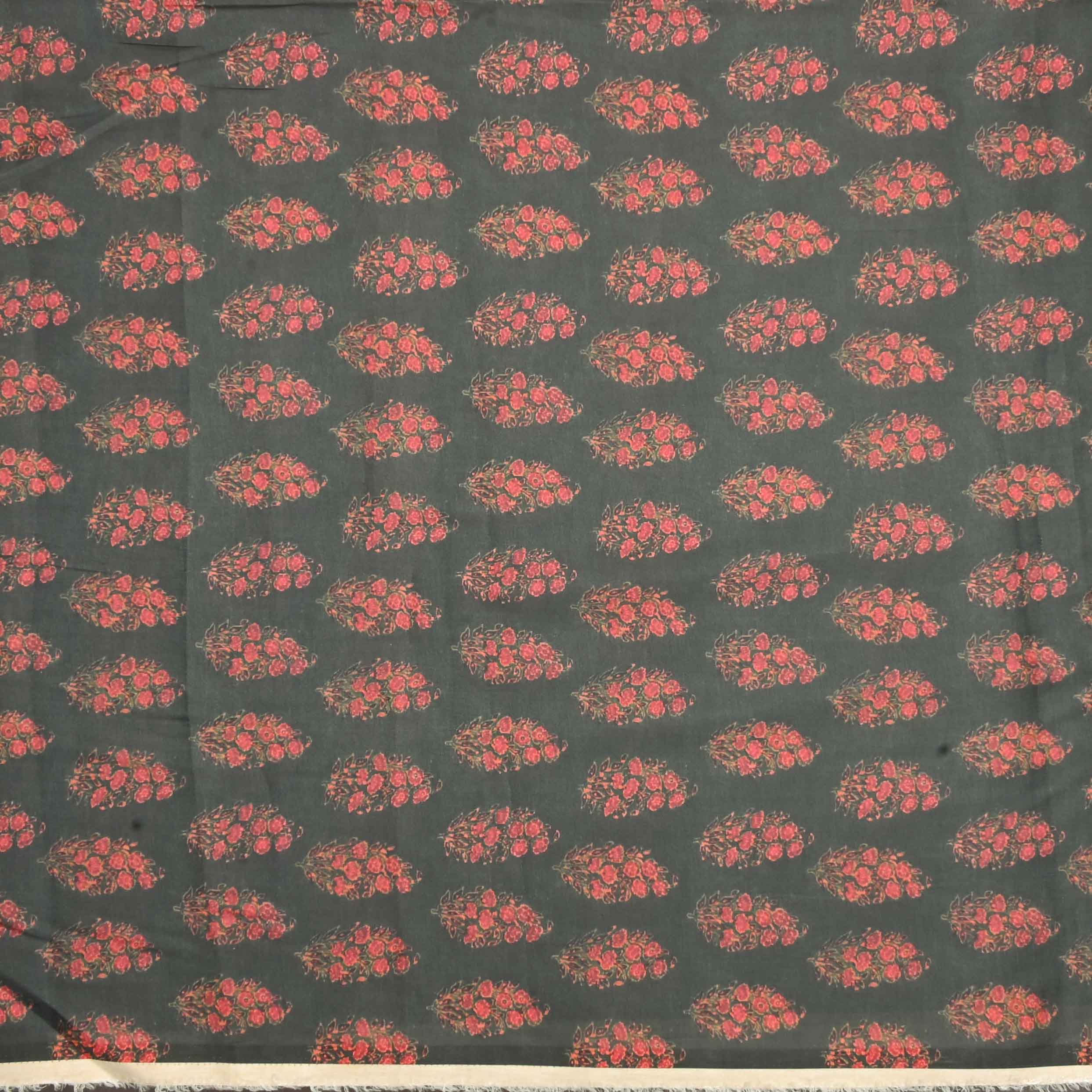 Green Floral Printed Tussar Fabric