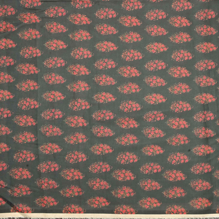 Green Floral Printed Tussar Fabric