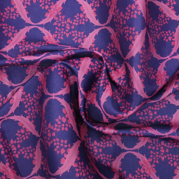 Blue Floral Printed Tussar Fabric