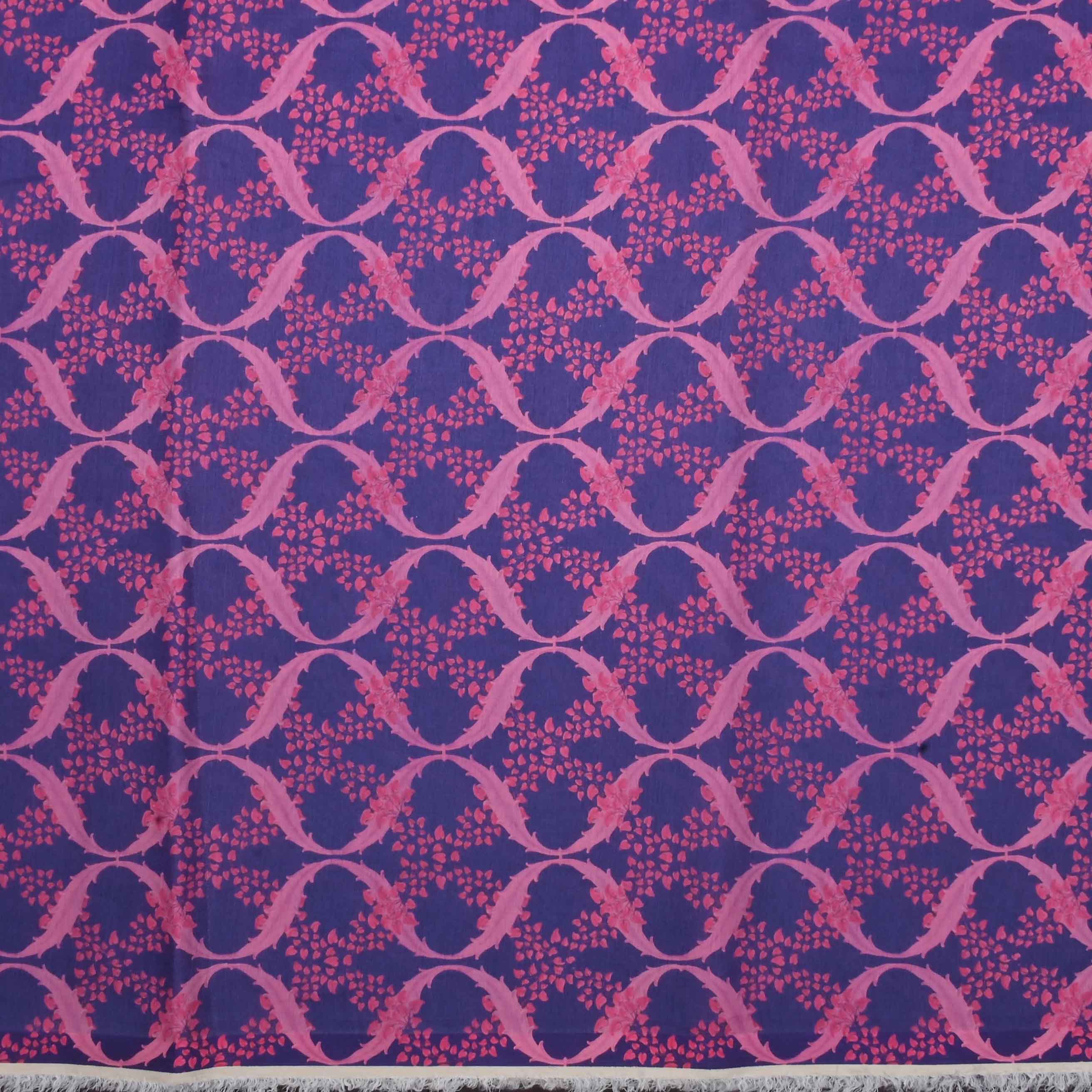 Blue Floral Printed Tussar Fabric