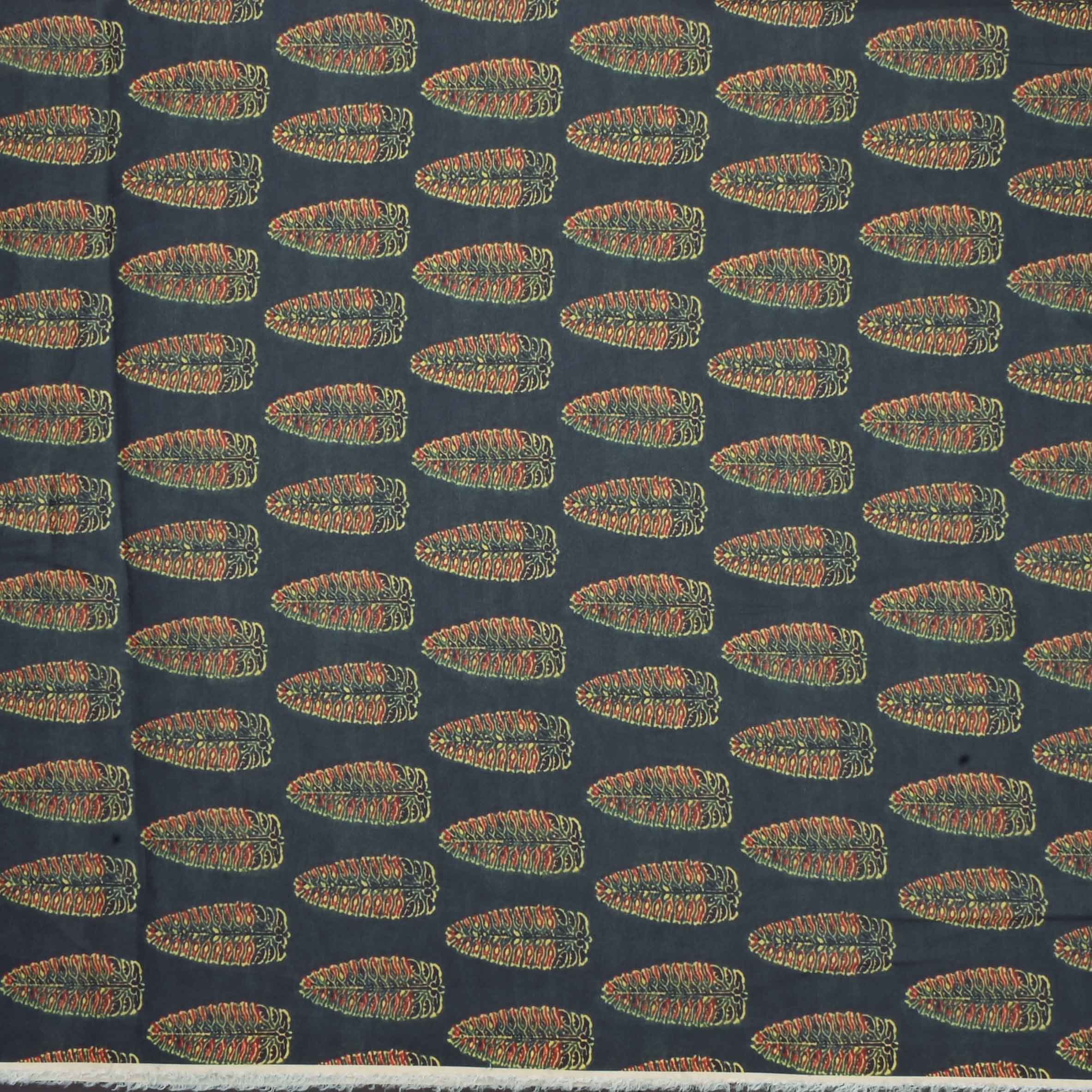 Black Floral Printed Tussar Fabric