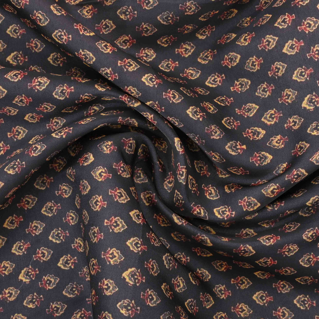 Black Butti Printed Silk Fabric