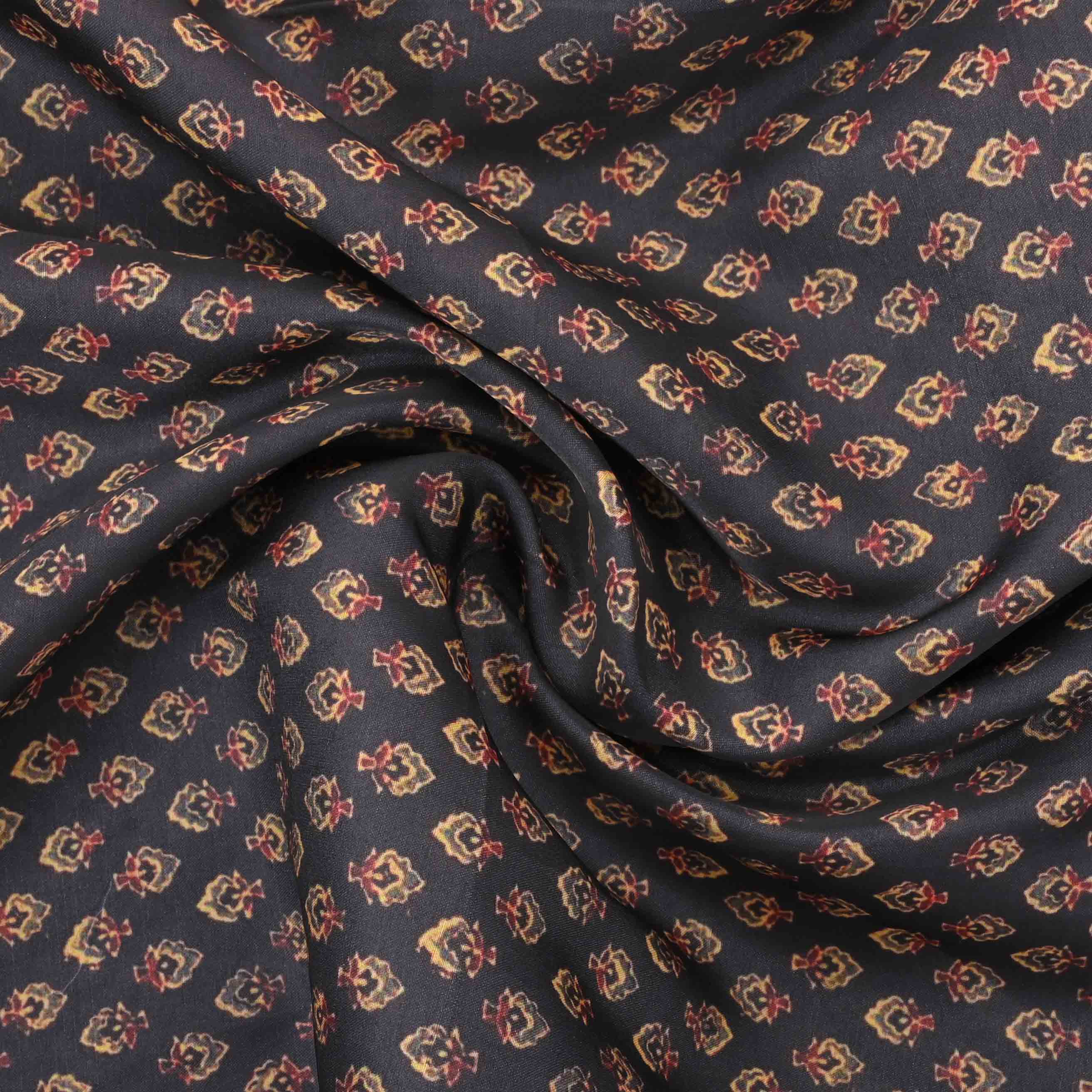 Black Butti Printed Silk Fabric