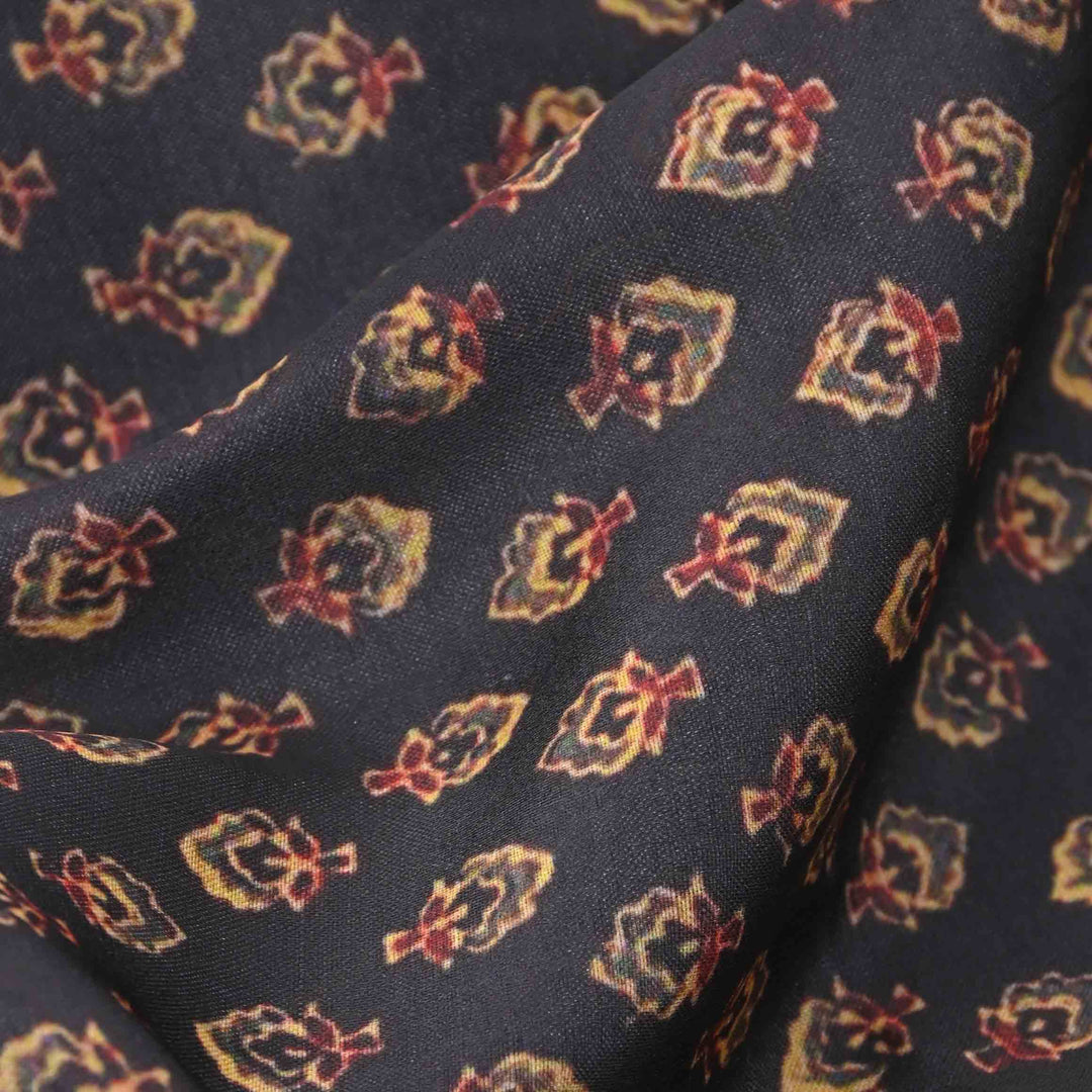 Black Butti Printed Silk Fabric
