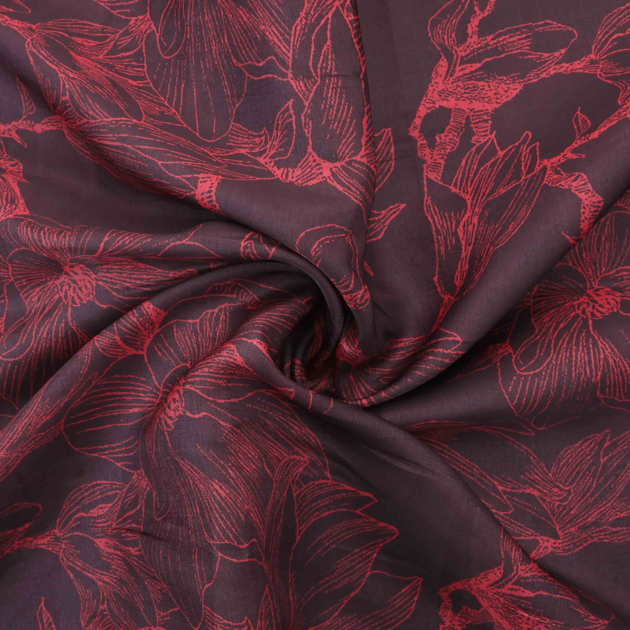 Black Floral Printed Silk Fabric