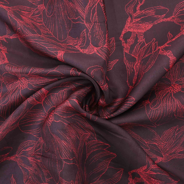 Black Floral Printed Silk Fabric