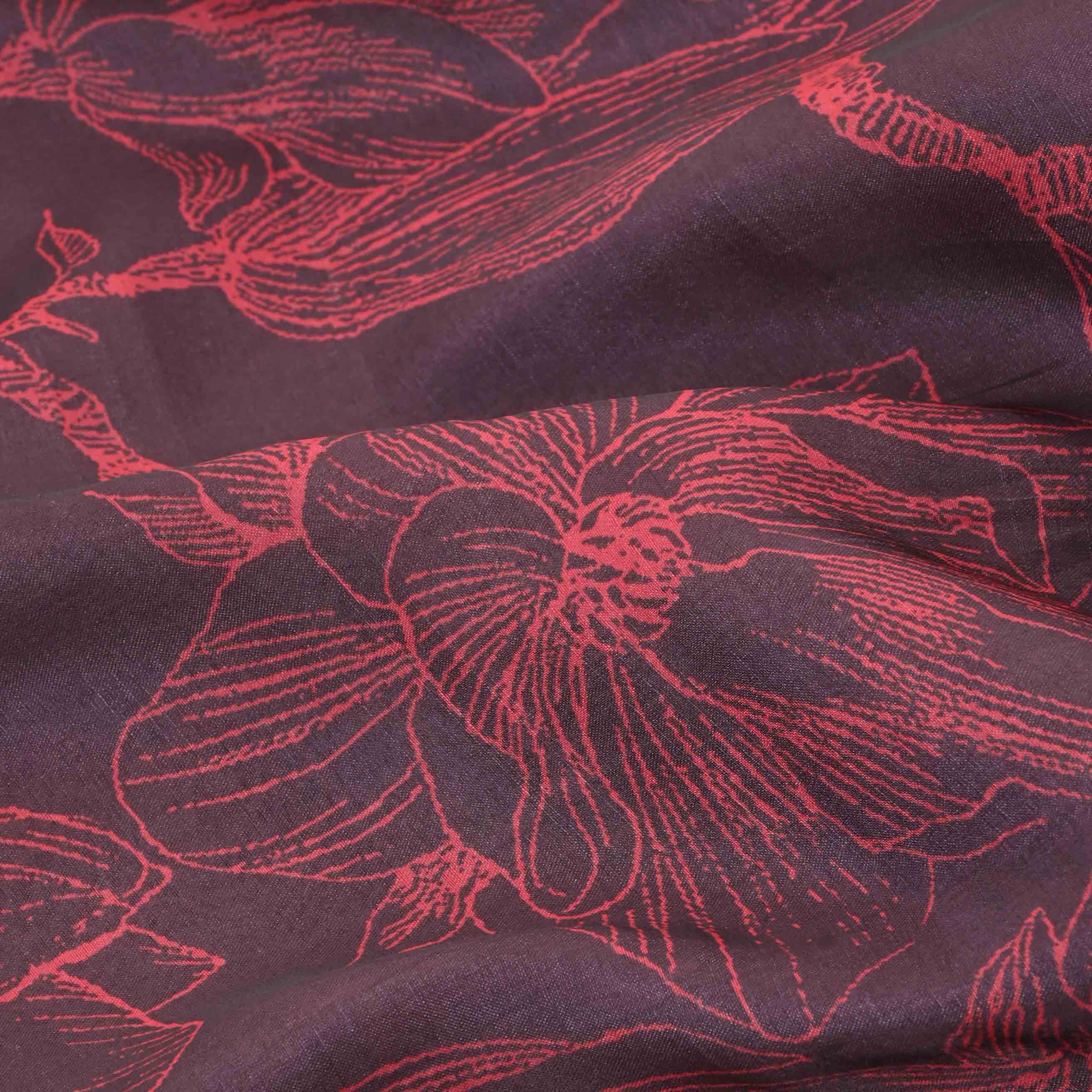 Black Floral Printed Silk Fabric